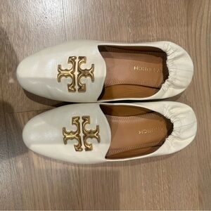 Tory Burch White Flats with Gold Logo